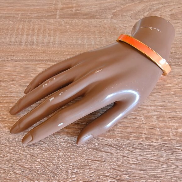 Kate Spade Orange Enamel Gold Tone Simple Minimalist Hinged Bangle Bracelet - Picture 3 of 5